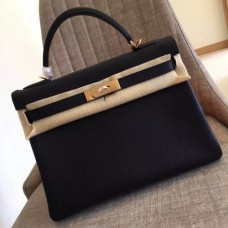 Hermes Black Clemence Kelly Retourne 32cm Handmade Bags