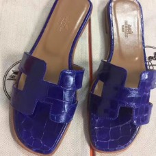 Hermes Blue Crocodile Oran Sandals