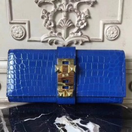 Hermes Medor Clutch Bags In Blue Crocodile Leather